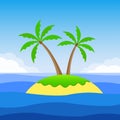Island with palm trees and the sandy beach. Tropical landscape with island, sea or ocean and sky. Vector illustration Royalty Free Stock Photo